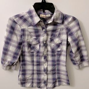 Mudd Women's 3/4-Sleeve Plaid Button-Down Size S
